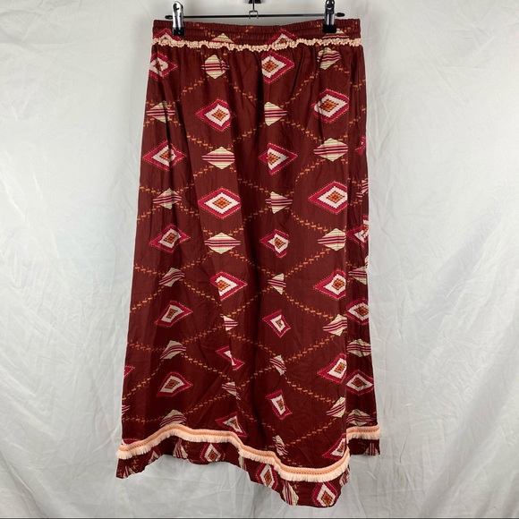 Beach Warrior Maroon Boho Long Maxi Skirt Size 14 - Picture 9 of 14